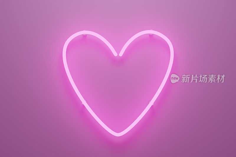 心形粉色霓虹灯的抽象3d插图。3 d演示。